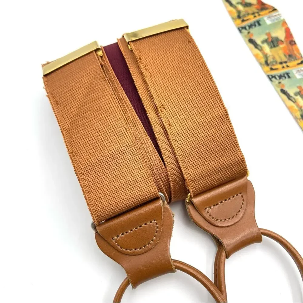 POST MAGAZINE theme - Men's Suspenders Braces tan Webbing Button Fasteners